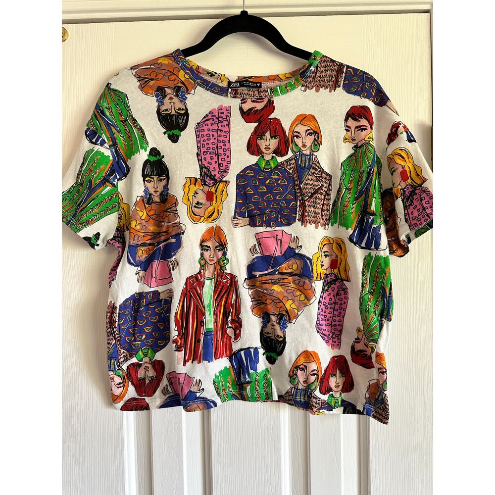 Zara Faces T-Shirt Multi-Colored Size Medium